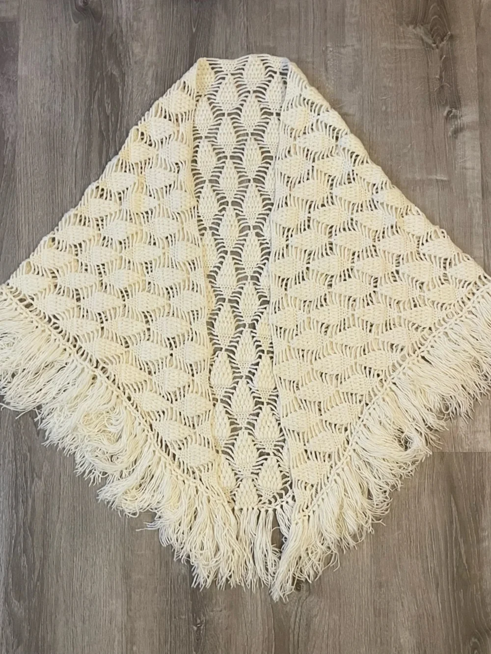 Cream Crochet Fringe Shawl | Bridal Wrap | Festival Wear
